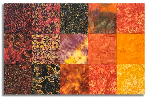 Matt's Pre-Cut Hoffman Batik 15 Piece Fat Quarter Bundle - Ember Glow