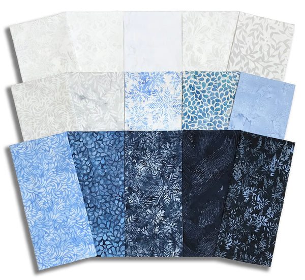Matt's Pre-Cut Hoffman Batik 15 Piece Half Yard Bundle - Into The Snow