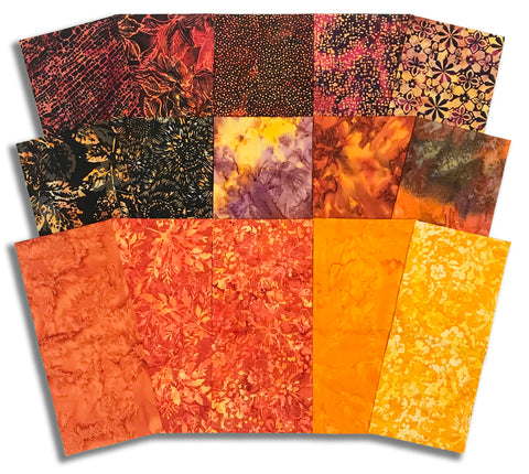 Matt's Pre-Cut Hoffman Batik 15 Piece Half Yard Bundle - Ember Glow