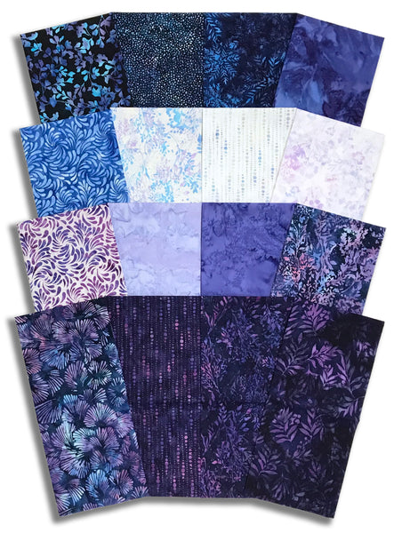Matt's Pre-Cut Hoffman Batik 16 Piece Half Yard Bundle - Violet Waves