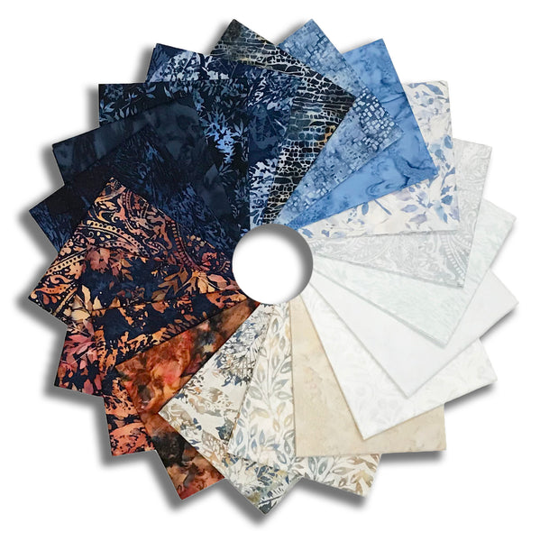 Matt's Pre-Cut Hoffman Batik 19 Piece Fat Quarter Bundle - Clear Skies