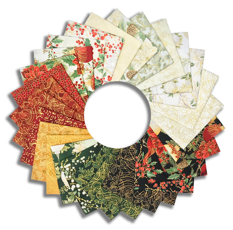 Matt's Hoffman Metallic Pre-Cut 28 Piece Fat Quarter Bundle - Christmas Wish - Gold