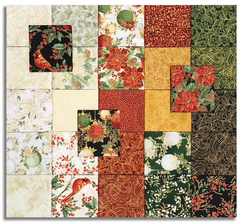 Matt's Hoffman Metallic Pre-Cut 28 Piece Fat Quarter Bundle - Christmas Wish - Gold