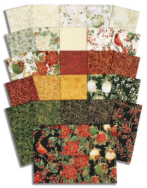 Matt's Pre-Cut Hoffman Metallic 28 Piece Half Yard Bundle - Christmas Wish - Gold
