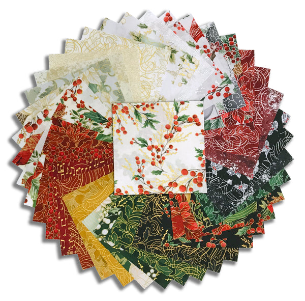 Matt's Pre-Cut Hoffman Metallic 40 Piece 5" Charm Squares - Christmas Wish