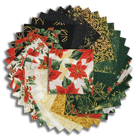 Matt's Pre-Cut Hoffman Metallic 40 Piece 5" Charm Squares - Blooming Holidays