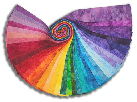 Matt's Pre-Cut Hoffman Batiks 40 Piece 2 1/2" Strip Set Jelly Roll - Little Rainbow