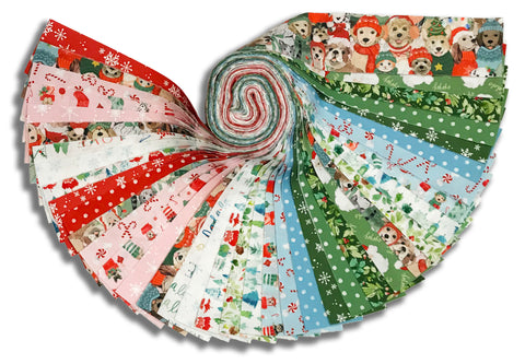 Matt's Clothworks Pre-Cut 40 Piece 2 1/2" Jelly Roll Strips - Santa Paws