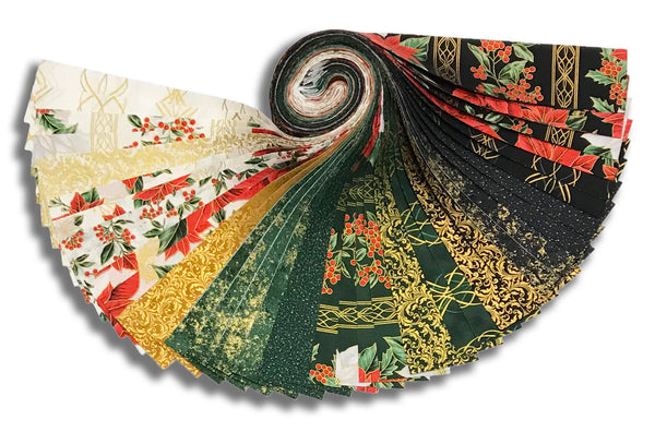 Matt's Pre-Cut Hoffman Metallic 40 Piece 2 1/2" Strip Set Jelly Roll - Blooming Holidays