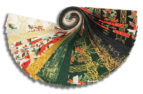 Matt's Pre-Cut Hoffman Metallic 40 Piece 2 1/2" Strip Set Jelly Roll - Blooming Holidays