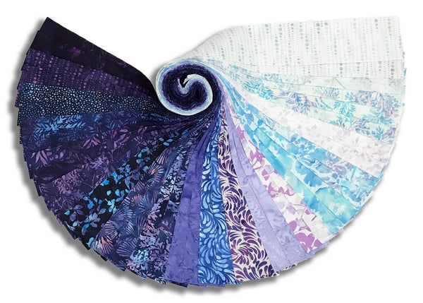 Matt's Pre-Cut Hoffman Batiks 40 Piece 2 1/2" Strip Set Jelly Roll - Violet Waves