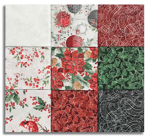 Matt's Hoffman Metallic Pre-Cut 9 Piece Fat Quarter Bundle - Christmas Wish - Silver