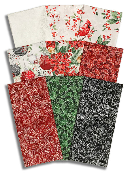 Matt's Pre-Cut Hoffman Metallic 9 Piece Half Yard Bundle - Christmas Wish - Silver