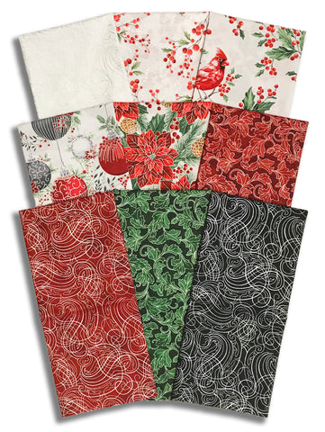 Matt's Pre-Cut Hoffman Metallic 9 Piece Half Yard Bundle - Christmas Wish - Silver