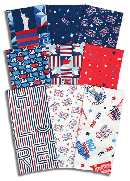 Matt's Northcott Pre-Cut 9 Piece Half Yard Bundle - America 250 TM