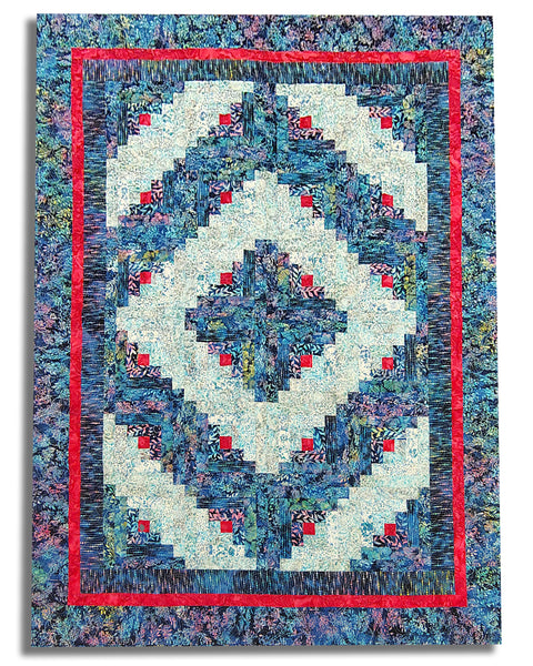 Mermaid Lagoon Prism 72" x 54" Fully Finished Log Cabin Quilt