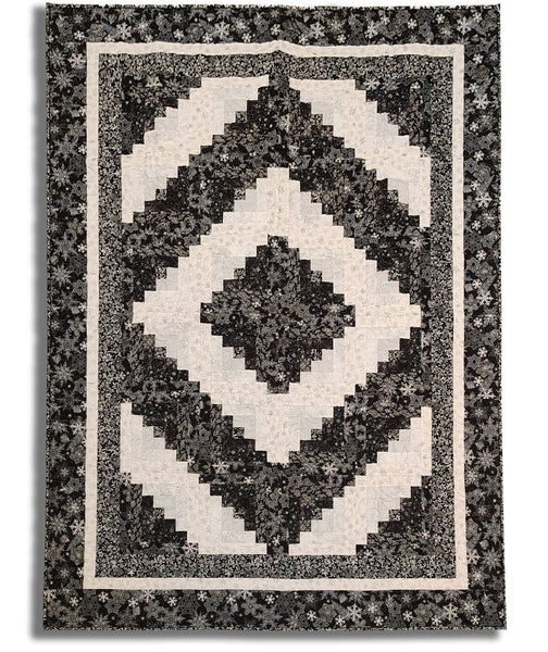 Midnight Perch 72" x 54" Fully Finished Log Cabin Quilt