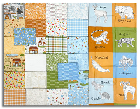 Moda Pre-Cut 27 Piece Fat Quarter Bundle With 36" PANEL - Animal Park Fun