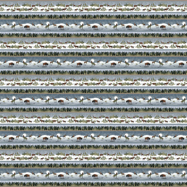 Henry Glass & Co. Moonlit Stroll 1282 63 Multi Scenic Animal Novelty Stripe By The Yard