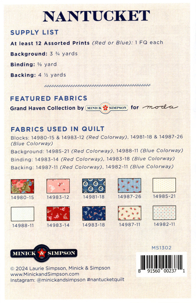 NANTUCKET - Minick & Simpson Quilt Pattern – Jordan Fabrics