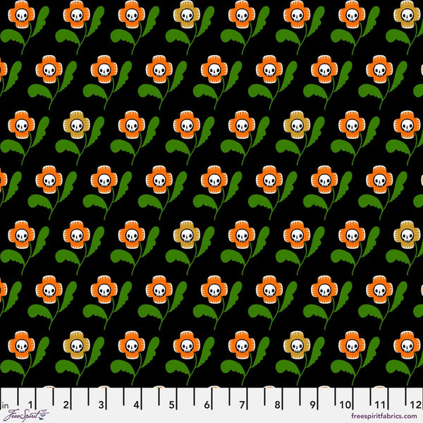 Free Spirit PWCD144 XBlack Skull Flowers By The Yard