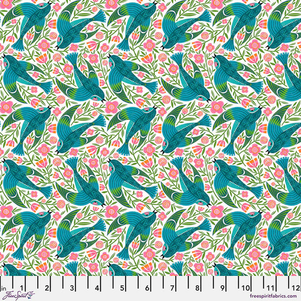 Free Spirit What The Birds Said PWCD153 White Blue Birdy By The Yard