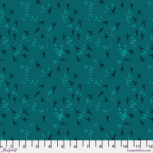 Free Spirit What The Birds Said PWCD154 Teal Fancy Feet By The Yard