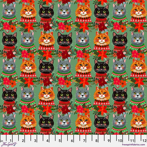 Free Spirit Christmas Pets PWMC109 XSage Christmas Cats By The Yard