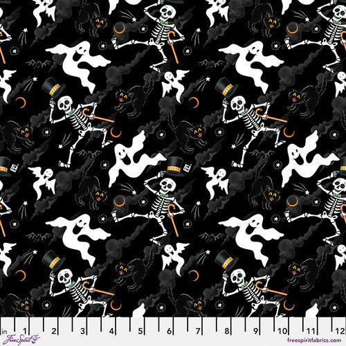 Free Spirit Spooky Cute Halloween PWMY003 Black Scary Sky By The Yard