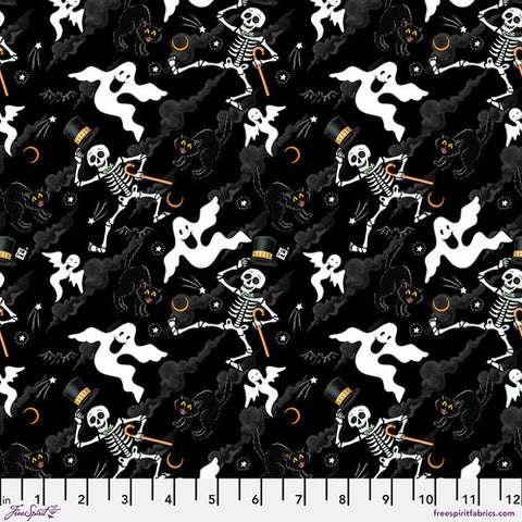Free Spirit Spooky Cute Halloween PWMY003 Black Scary Sky By The Yard