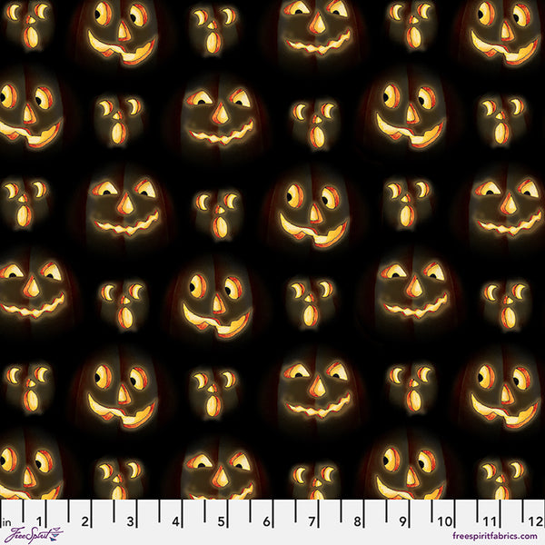 Free Spirit Moonlit Mischief PWMY048 Black Pumpkin Glow By The Yard