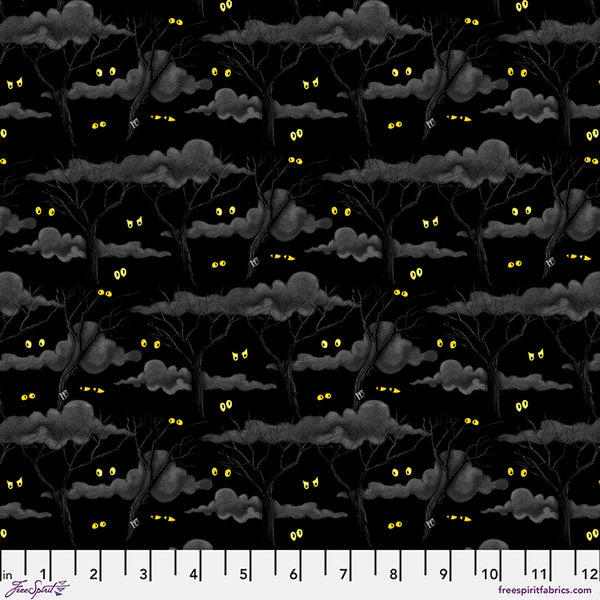 Free Spirit Moonlit Mischief PWMY049 Black Eerie Night Forest By The Yard