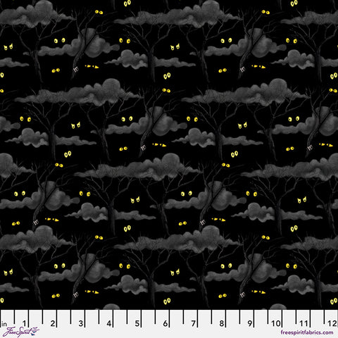 Free Spirit Moonlit Mischief PWMY049 Black Eerie Night Forest By The Yard