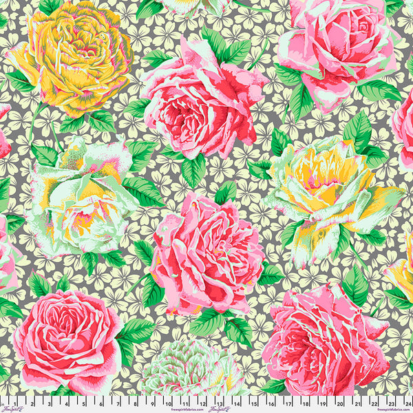 Free Spirit Kaffe Fassett Collective PWPJ077 Grey Rose Bloom By The Yard