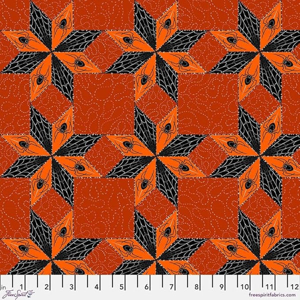 Free Spirit Costumes & Cobwebs PWRH117 Orange Stars and Spiders By The Yard