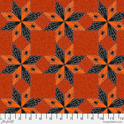 Free Spirit PWRH117 Orange Stars and Spiders By The Yard