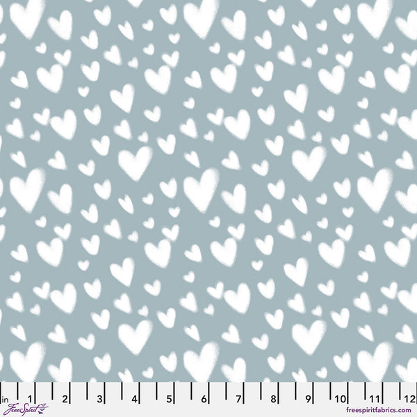 Free Spirit Love Letters PWRH131 Blue Cloud Hearts By The Yard