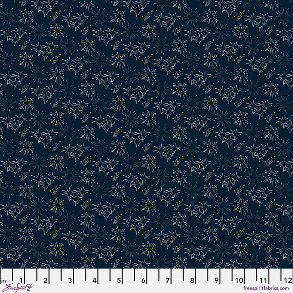 Free Spirit Primitive Cloth PWSK095 Navy Bursting By The Yard