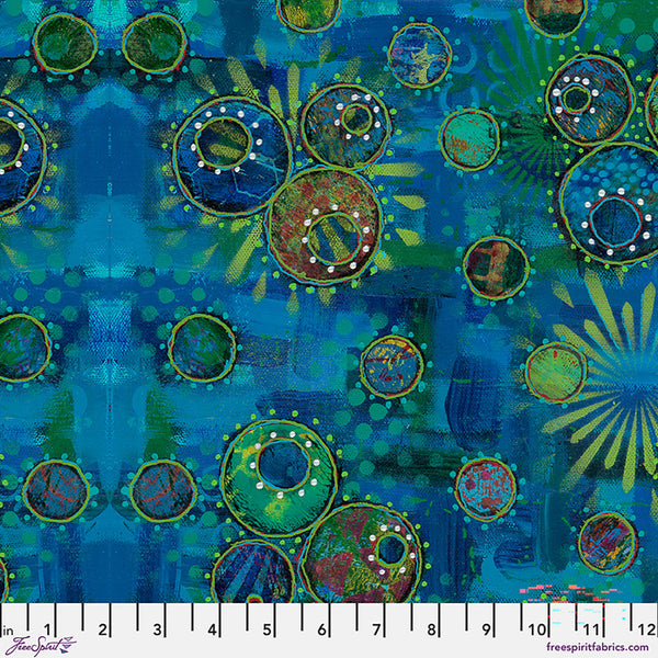 Free Spirit Radiant Grove PWSP129 Turquoise Kaleido Circles By The Yard