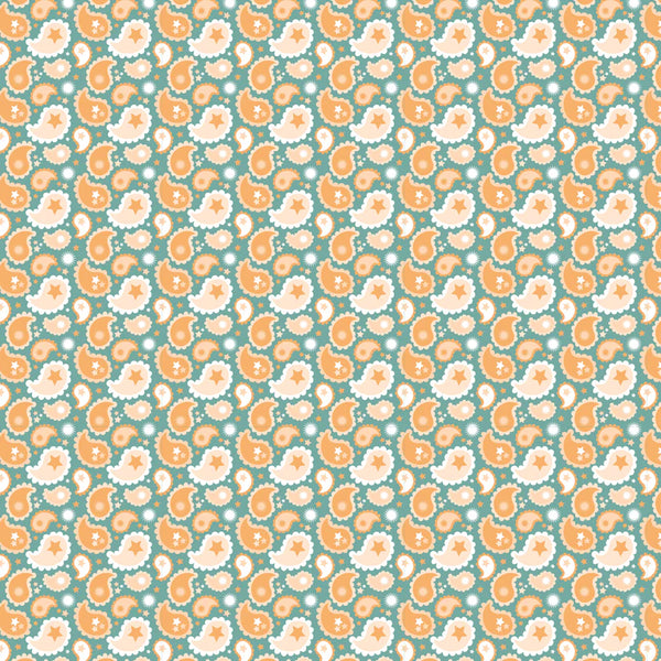 Poppie Cotton Calico Cowgirls CW24820 Paisley & Poppy Teal By The Yard