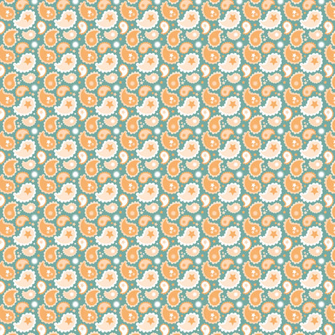 Poppie Cotton Calico Cowgirls CW24820 Paisley & Poppy Teal By The Yard