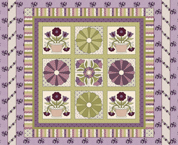 Henry Glass & Co. Pansy For Your Thoughts 1709P 55 Purple Block 36" PANEL By The PANEL (Not Strictly By The Yard)