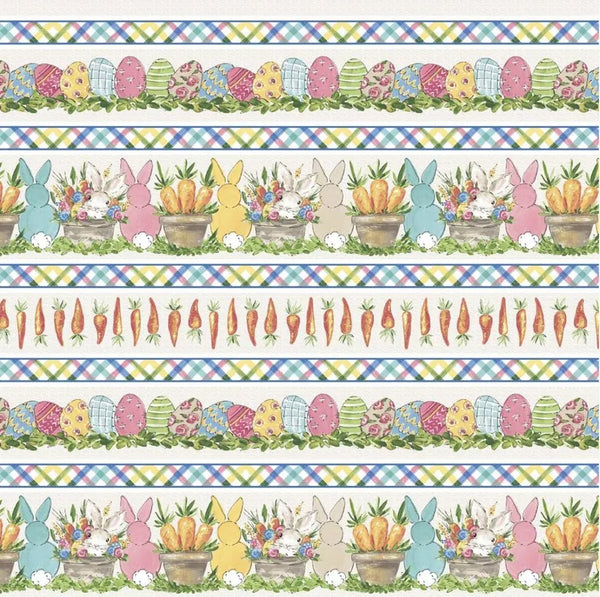 Henry Glass & Co. Peek A Boo Bunnies 1568 44 Cream Border Stripe By The Yard