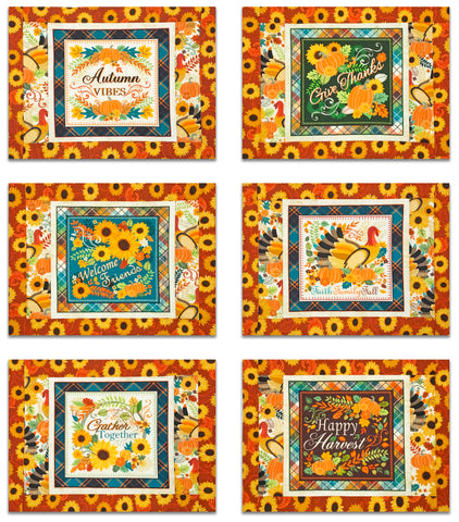 Benartex Panel Placemat Kit (Makes 6) - Gather Together - WORDS OF AUTUMN