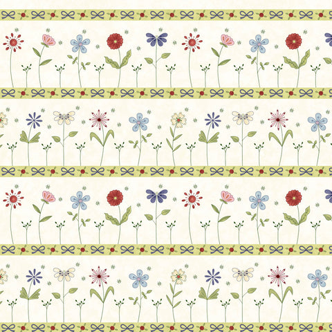 Henry Glass & Co. Pocketful Of Posies 3392 44 Cream Border Stripe By The Yard