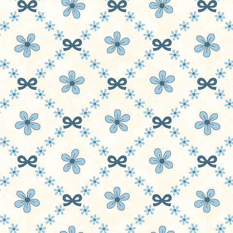 Henry Glass & Co. Pocketful Of Posies 3393 47 Cream Blue Trellis Bows By The Yard