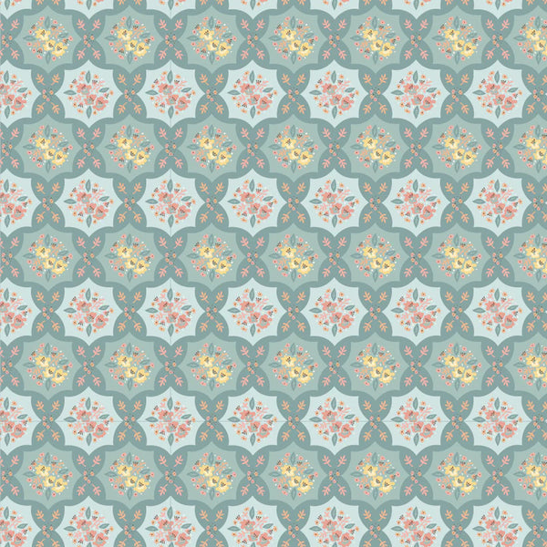 Poppie Cotton Wildwood Dwellings WW25107 Quilty Patches Teal By The Yard