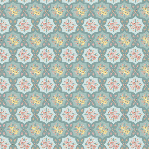 Poppie Cotton Wildwood Dwellings WW25107 Quilty Patches Teal By The Yard