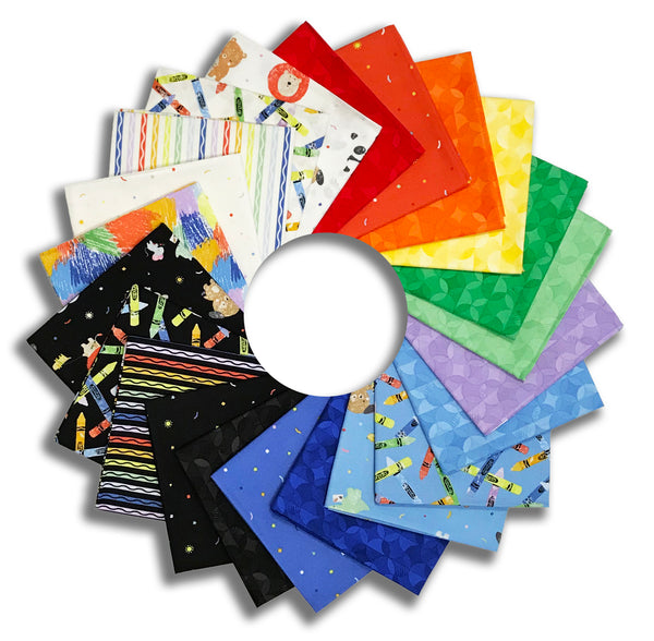 Riley Blake Pre-Cut 22 Piece Fat Quarters FQ 16510 22 - New Box Of Crayons