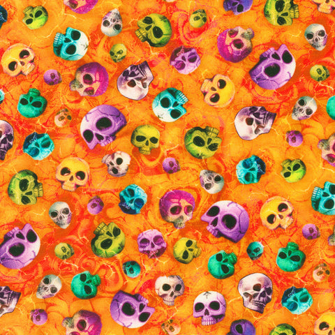 Kaufman Digital Print - Bright Frights 23088 285 Ember Skulls 1.67 YARDS